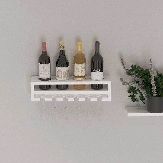 Husein 4 Bottle Solid Wood Wall Mounted Wine Bottle & Glass Rack in White