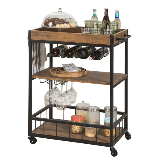 SoBuy® FKW56-N, Industrial Vintage Style Kitchen Serving Trolley Wine Rack