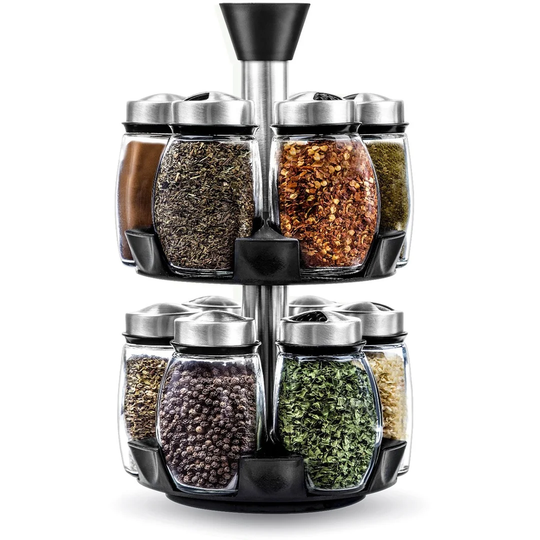 Revolving 12-Jar Free-Standing Spice Rack and Rack Set