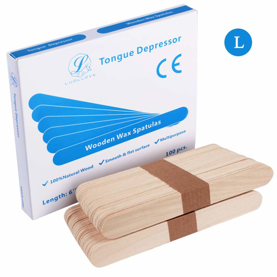 LUOLLOVE® 100 Pieces Tongue Depressors Large Wax Spatulas Wooden for Wax Hair Removal,Natural Wood,Non-sterile,6 Inches