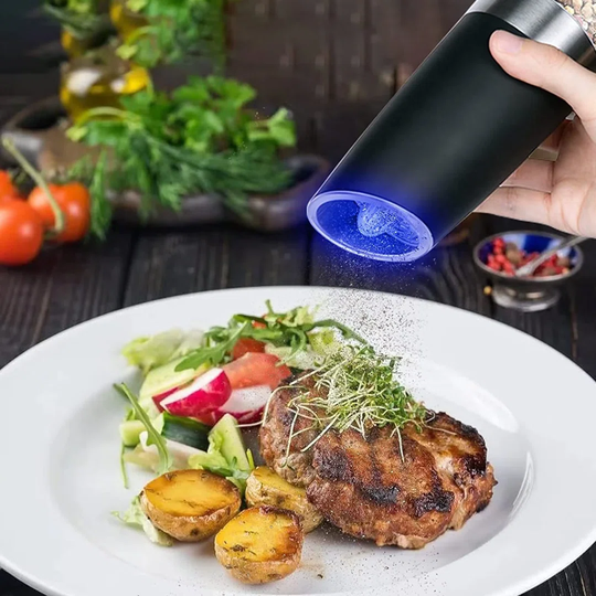 Electric Gravity Automatic Refillable Salt Pepper Gravity Grinder, LED Light Stainless Steel