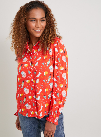 Christmas Red Festive Print Shirt - 12