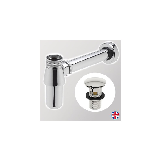 Chrome Round Bathroom Basin Sink Bottle Trap Pipe & Slotted Full Cover Waste