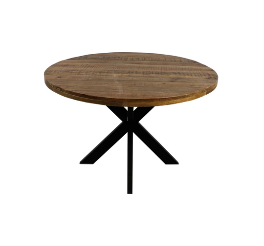 Round Dining Table - 100 Cm - Rustic Mango Wood/Iron