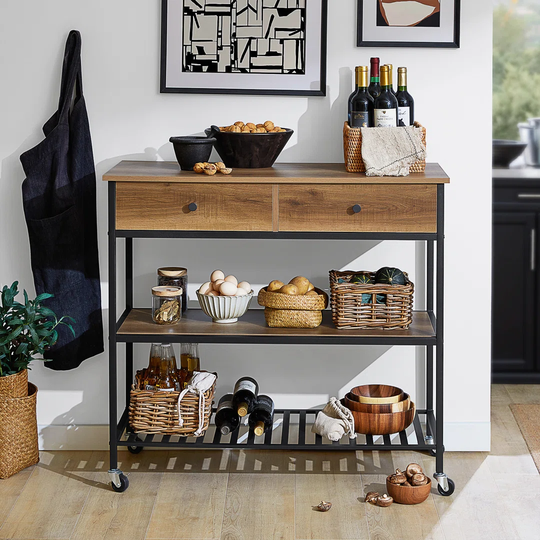Bruceton 100 Cm Iron Kitchen Trolley with Locking Wheels
