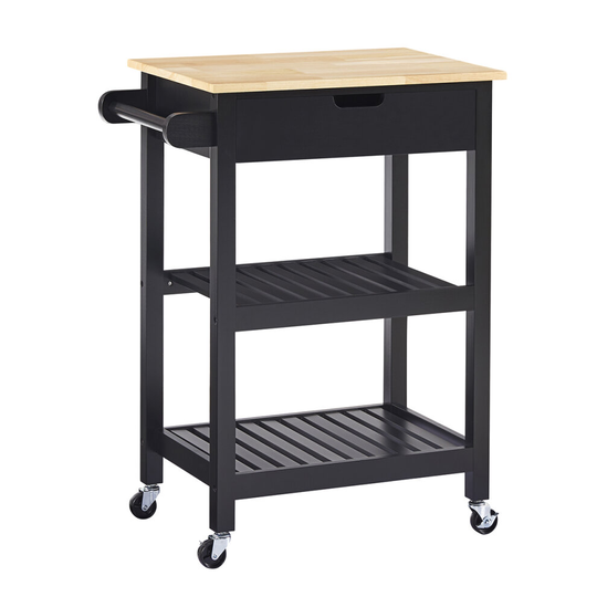 Charles Bentley Wooden Kitchen Drinks Trolley Cart/Island/Worktop on Wheels Black