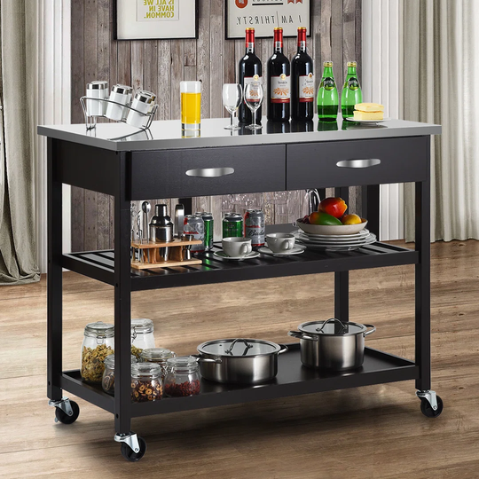 Kitchen Trolley Cart Rolling Island Cart Serving Cart Large Storage 2 Drawers