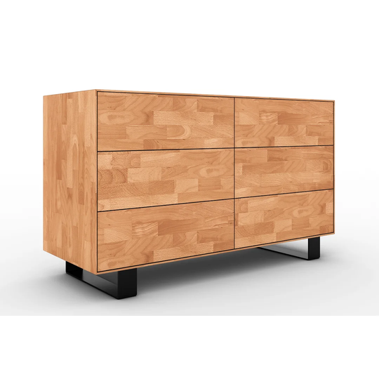 Steel 132 Cm Wide 6 Drawer Beech Wood Sideboard