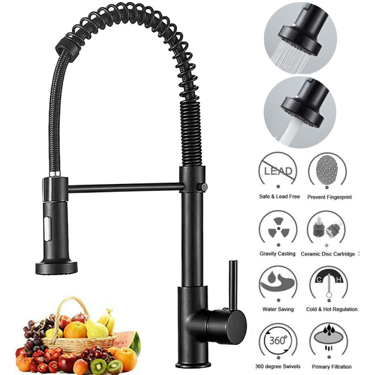 (Black) Kitchen Faucets Brass Sink Mixer Tap 360° Swivel Pull Out Spray Head