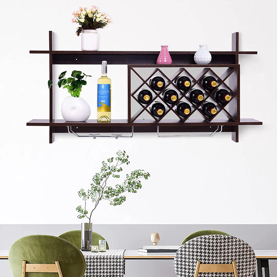 Jancey 14 Bottle Wall Mounted Wine Bottle Rack in Walnut