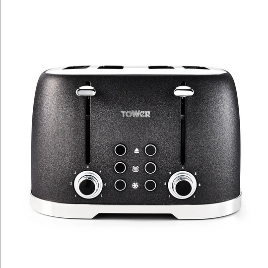 Tower T20030 Glitz Sparkle 4 Slice Toaster, 1600W, Black Sparkle