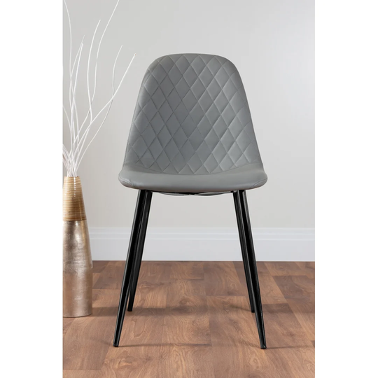 Leonardo Black Leg Glass Dining Table & 6 Grey Corona Silver Chairs