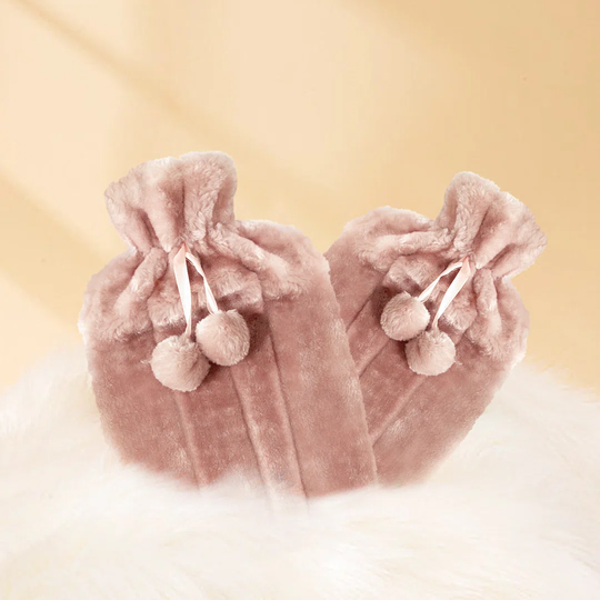 Belfry Kitchen 2l Hot Water Bottle With Thick Cosy Pom Fluffy Cover- Natural Rubber Bottle With Screw Stopper-fluffy-pink