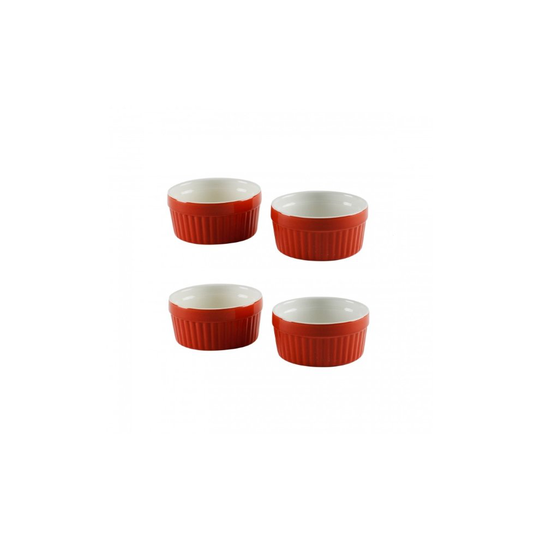 Kabalo Souffle Dessert, Pudding, Snack, Muffin, Cupcake & Crème Brulee Bowl Set Of 4 Red Kitchen Ceramic Ramekin Dish