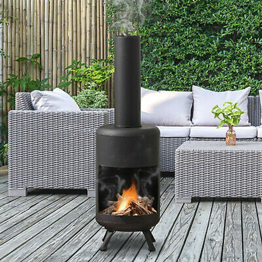 Round Outdoor Chiminea Garden Fire Pit Chimney Heater