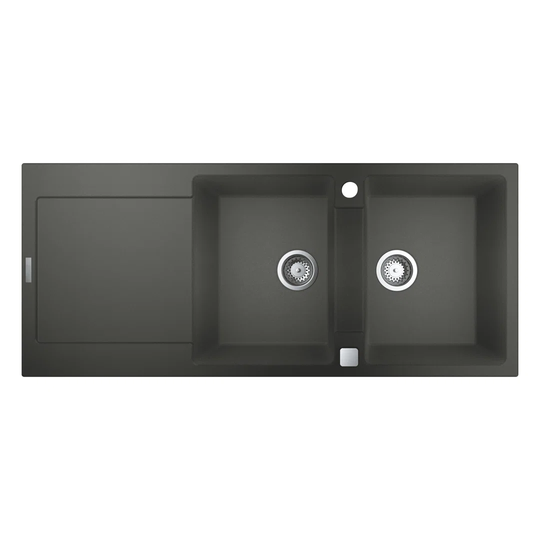 GROHE K500 composite double sink with drainer, 116cm, top-mounted, 2 bowls, with overflow and automatic waste fitting