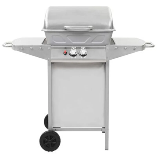 Gas BBQ Grill With 2 Cooking Zones Silver Stainless Steel