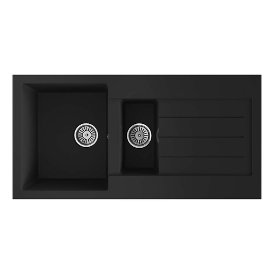 Black Composite Kitchen Sink, 1.5 Bowl With Drainer & Basket Waste - SIA CM15BL