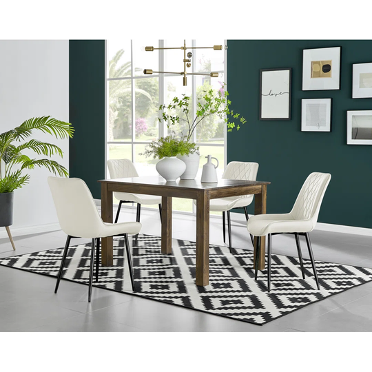 Anders Dark Walnut Solid Wood Dining Table & 4 Cream Pesaro Black Leg Chairs