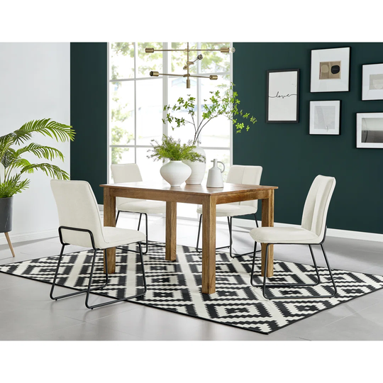 Anders Honey Solid Wood Dining Table & 4 Cream Halle Chairs