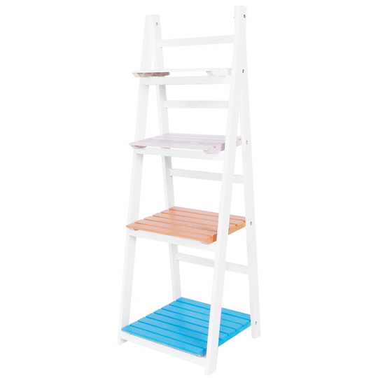 4-layer Storage Rack Multi-function Foldable Bookshelf Wooden Flower Plant Stand Indoor Outdoor Bracket