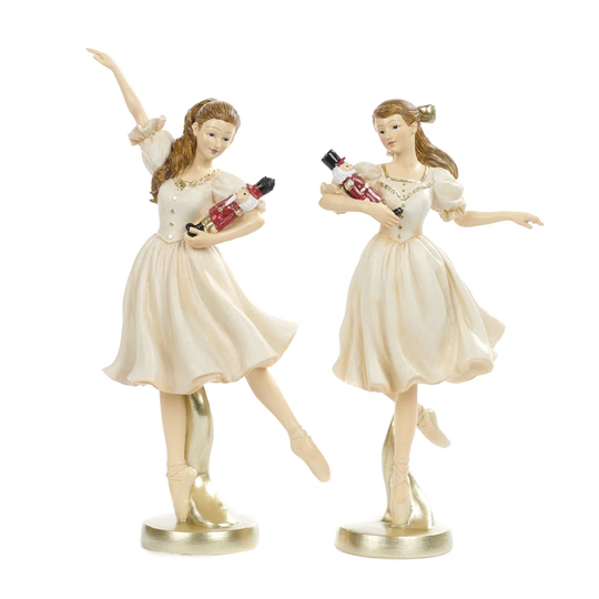 2 Piece Ballerina with Nutcracker Figurine Set