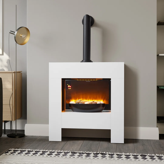 Black & Decker BXFH45010GB Fireplace Suite & Chimney 1.8KW, Weekly Timer And Remote White