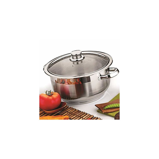(14 Ltr) GEEZY Stainless Steel Casserole Stockpot Induction Base Large Deep Stock Pot Glass Lid