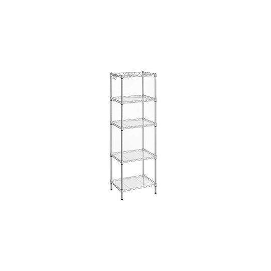 SONGMICS Wire Shelving Unit, Metal Storage Shelf, Kitchen Storage Rack, 4 Hooks, PP Sheets, Adjustable Shelves, Total Load Capacity 100 kg, for Small