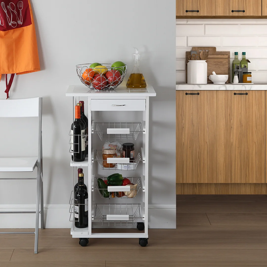 Damaiya 47Cm Kitchen Trolley with Tile Top and Locking Wheels
