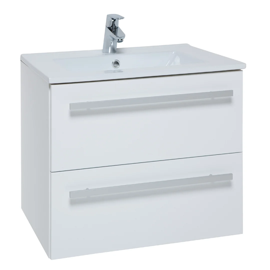 K-Vit Purity 600mm Wall Mounted Drawer Unit with Oval Basin and Worktop - White