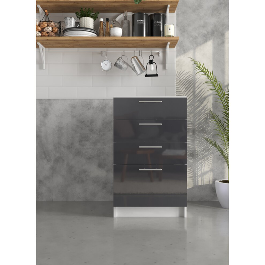 (Kitchen Base Drawer Cabinet - 500mm - Base Kitchen Unit - Dark Grey Gloss) Kitchen Wall Cabinet Base Cabinet Sink Cupboard