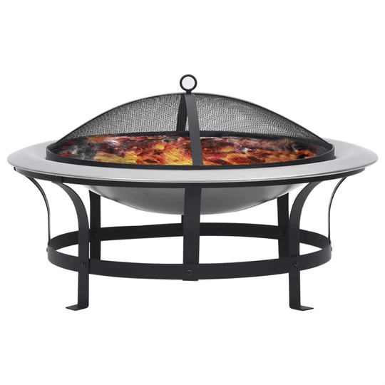 Outdoor Fire Pit With Grill Stainless Steel 76 Cm