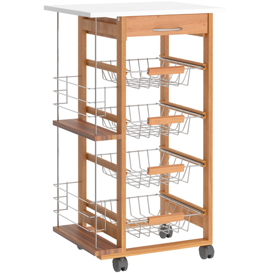 HOMCOM Kitchen Island Trolley with Baskets Side Racks Drawer Brown
