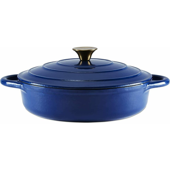 Tower Barbary & Oak 28cm Blue Shallow Cast Iron Casserole Pan w Durable Enamel