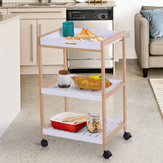 3-Tier Mobile Kitchen Trolley Cart Storage Shelves Rack Rolling Wheels White 46 X 35 X 74.5 Cm