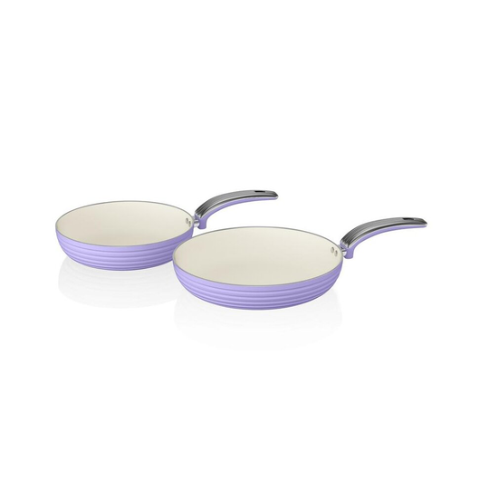 Swan Retro 2 Piece Frying Pan Set Kitchen Cookware Aluminium Stay Cool Handle - Purple