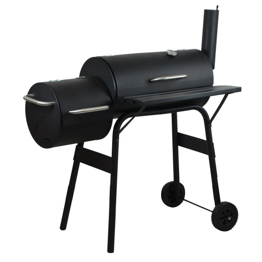 Large Charcoal Barrel BBQ Grill Garden Barbecue Patio Smoker Portable Wheels