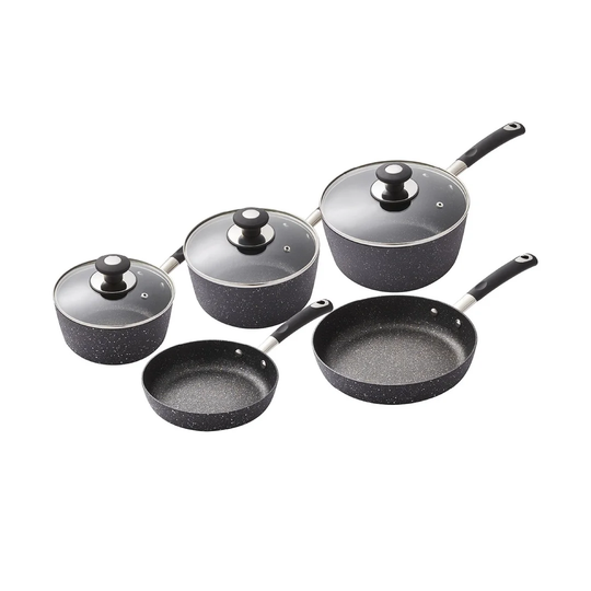 Tower T900110 Precision 5 Piece Non-Stick Forged Aluminium Pan Set Diamond Coating, Soft Grip Handles, Black