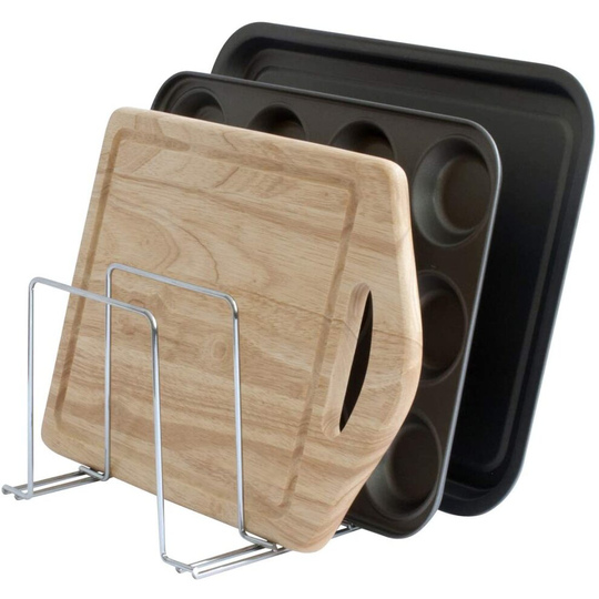 simplywire - Baking Tray & Chopping Board Rack - Pan Storage - Kitchen Cupboard Organiser - Chrome