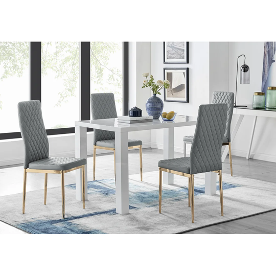 Eubanks 4 White Dining Table And 4 Grey Gold Leg Chairs