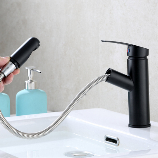 (Black) 360 Bathroom Basin Mixer Tap Pull Out Rotate Spout Spray Brass Faucet G1/2