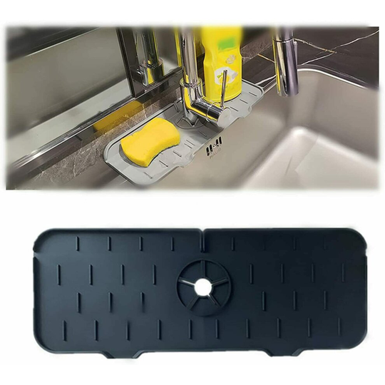 (Black) Upgrade Silicone Faucet Mat Kitchen Sink Bathroom Faucet Water Catcher Mat Drip