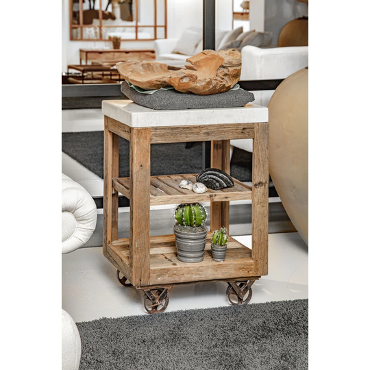 Beringer 67Cm Wide Rolling Kitchen Island with Marble Top