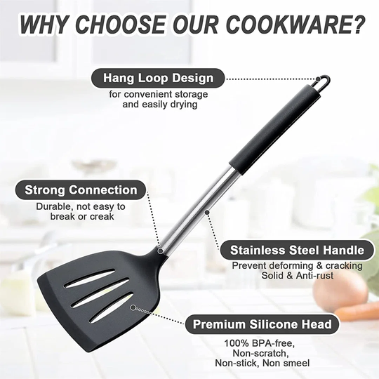 Silicone Kitchen Utensils Set Heat Resistant Silicone Kitchen Utensil Set With Stainless Steel Handles For Cooking And Baking, Non-Stick Coating, 15 P