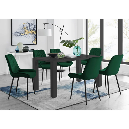 Pivero 6 Black Dining Table And 6 Green Pesaro Black Leg Chairs