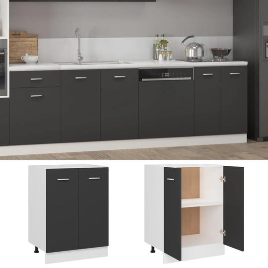 vidaXL Kitchen Cabinet Grey Chipboard Cupboard Sideboard Storage Side Cabinet
