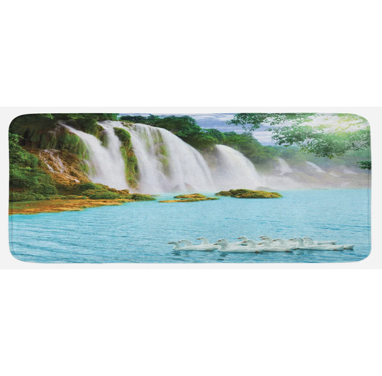 Bruss Waterfall Lake and Swans Nature Kitchen Mat