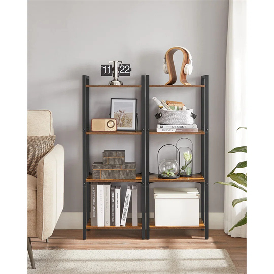 Bookshelf, 4-Tier Bookcase, Ladder Shelf, Storage Rack With Steel Frame, 40 X 24 X 107 Cm, For Living Room, Office, Study, Hallway, Industrial Style,