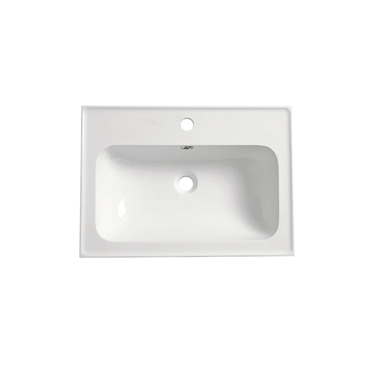 White Stone Rectangular Bathroom Sink with Overflow